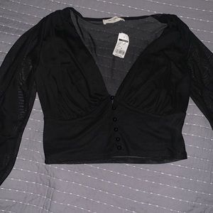 Black long sleeve mesh top